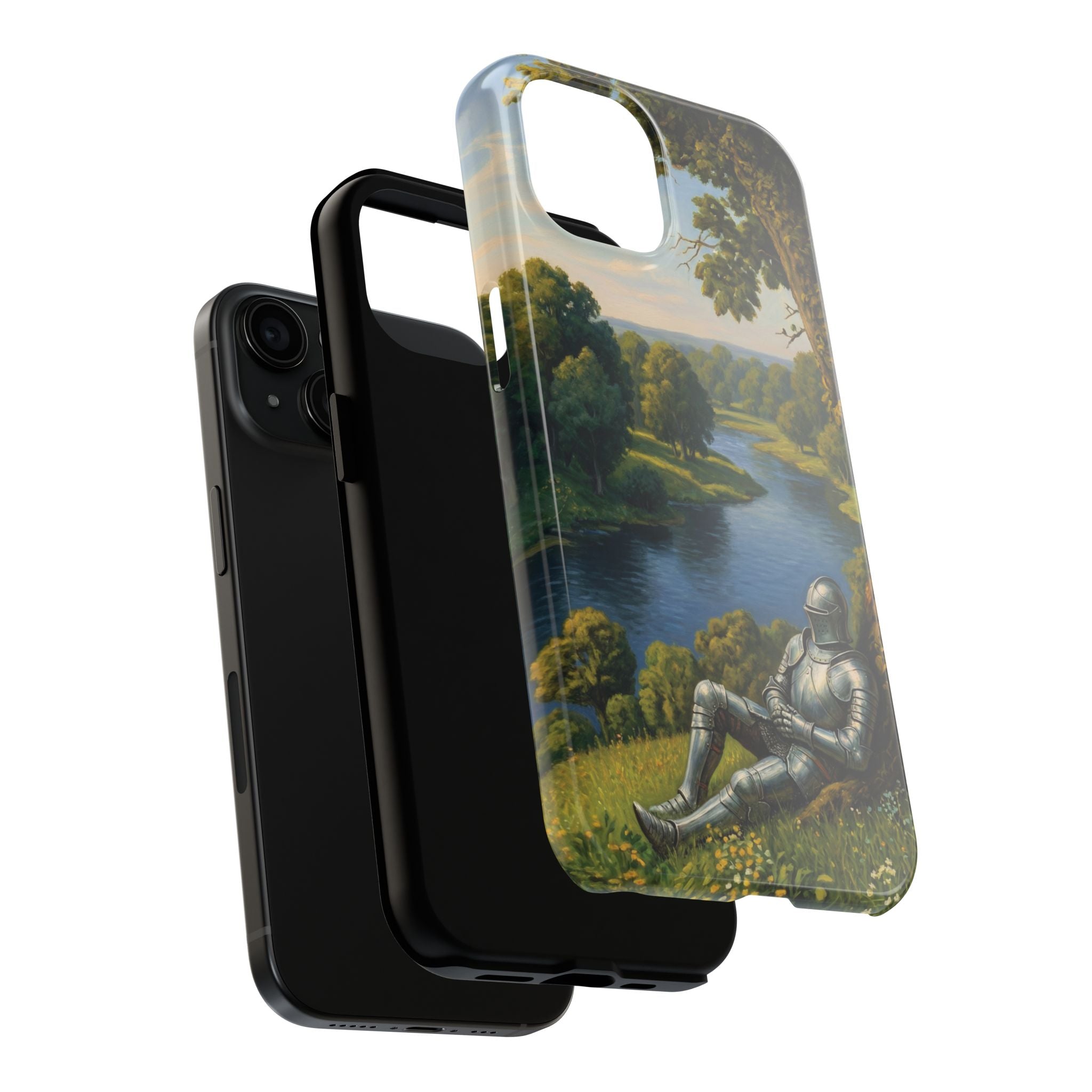 Medieval Knight Landscape Phone Case – Scenic Armor River Tough Case