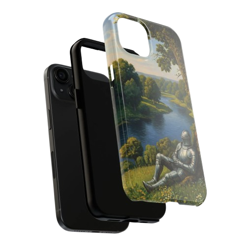 Medieval Knight Landscape Phone Case – Scenic Armor River Tough Case