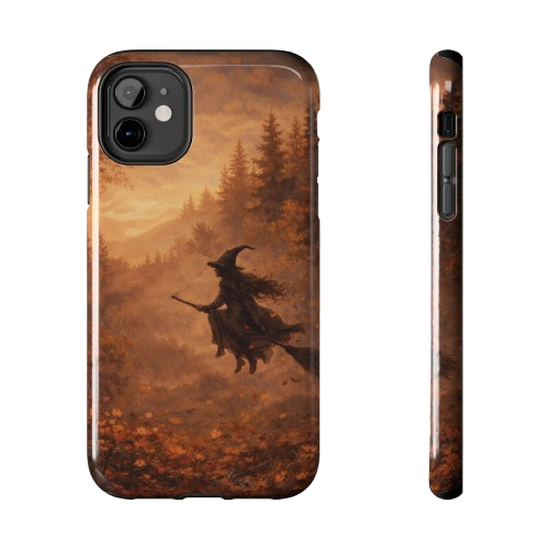 Autumn Witch Tough Phone Case — Spooky Halloween Broomstick Design