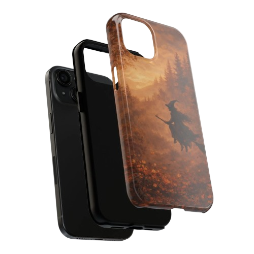 Autumn Witch Tough Phone Case — Spooky Halloween Broomstick Design